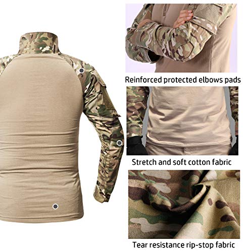 Carwornic Men's Tactical Combat Shirt, Long Sleeve Camo Airsoft Army Military T Shirt #TOP3