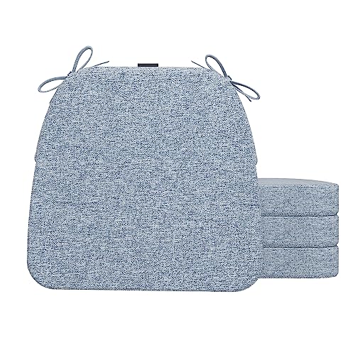 Image of AAAAAcessories D-Shaped Chair Cushions, 2 inch Thick Dining Chair Pads with Ties and Removable, Machine-Washable Cover, 17 inch x 16 inch, Set of 4, Light Blue
