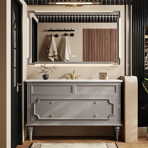 GruiGevi Vintage Bathroom Vanity with Single Sink, Solid Wood Bathroom