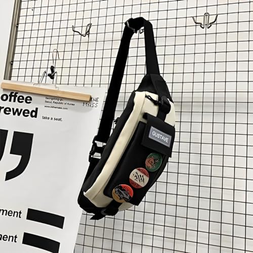 Image of GUSTAVE Waist Bags for Men Women with 4 Badges for decoration and Adjustable Strap, Waterproof Sling Bag Creative Stylish Sport Chest Bag Waist Pack for Hiking Travel Camping Running Sports