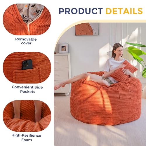 Image of MAXYOYO Giant Bean Bag Chair Bed with Pillow, Convertible Beanbag Sofa to Floor Bed, Lazy Chair Couch with Removable Cover, High-Density Shredded Foam Filling, Cozy Lounge for Bedroom Living Room