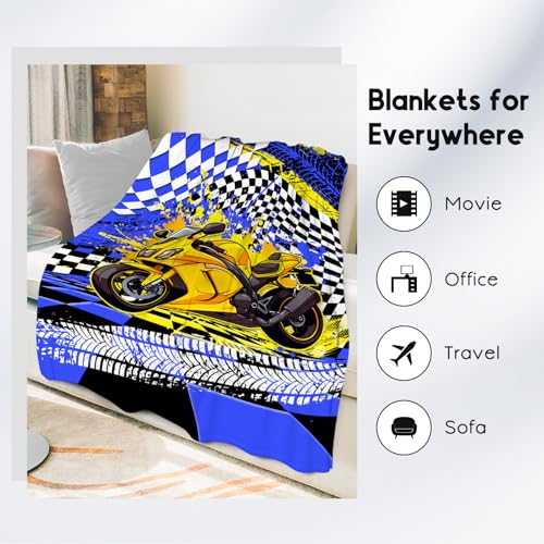 Blanket for Boys, Motorcycle Blankets Gifts, Car Throw for Kids Grandson, Fluffy Flannel Throw for Men, 60"x80"