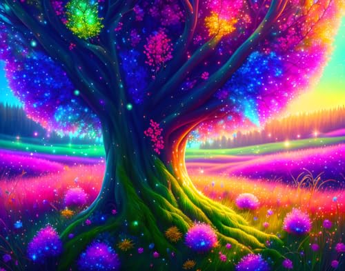 Affiches sur toile deco salon moderne avec arbre opalescent 58x90 cm