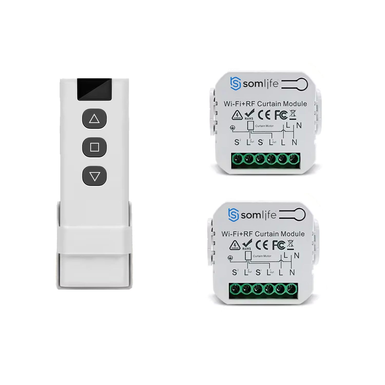 2 Commutateurs SomLife de volet et rideau Wifi Rf Tuya Smart Life Module pour volet roulant 433 mhz et Télécommande