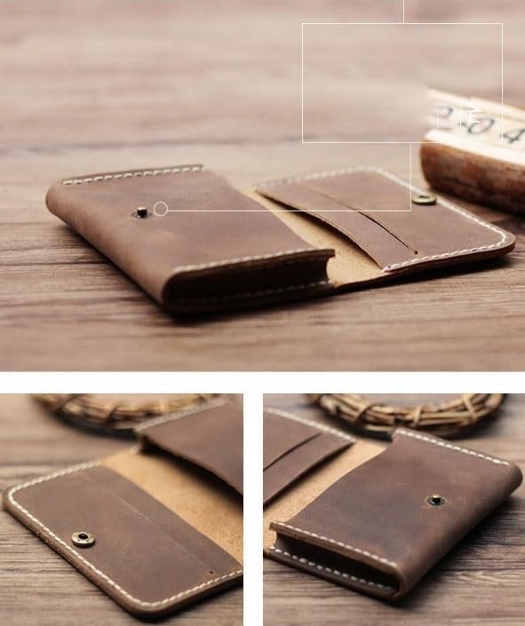 Handmade Genuine Leather Card Wallet Leather Card Holder Men Purse Credit ID Card Holder Business Card Case(White-Patch Five-Pointed star4)3