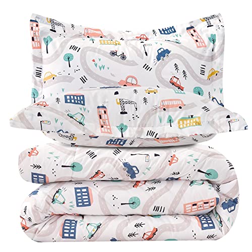 JSD Car Kids Printed Comforter Set for Boys Girls, 3 Pieces Full Microfiber Comforter with Pillow Sham, Soft Comfortable Machine Washable by JSD - Used condition - CA$29.69