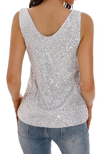 GUANYY Women's Sequin Tank Tops V Neck Sleeveless Sparkly Dressy Blouse Loose Fit Glitter Party Club Outfits4