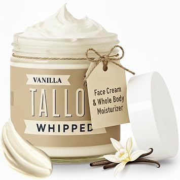 Whipped Tallow 9oz - All Natural Face Cream + Whole Body Moisturizer for Dry Skin - Made With Scented Oil Blend - No Preservatives, Parabens or Seed Oils - USA Made Vanilla