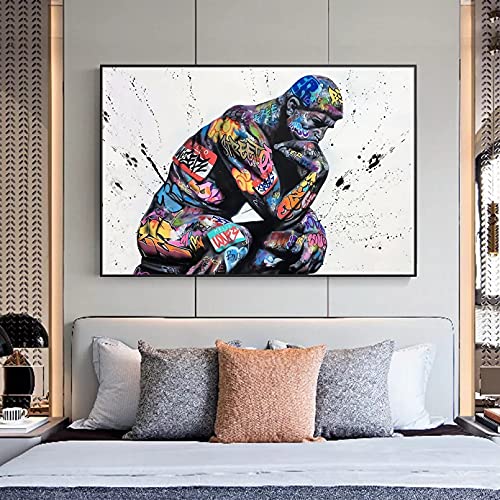 GUDOJK Tableau Decoration Murale Penseur Homme Graffiti Art peintures Cover