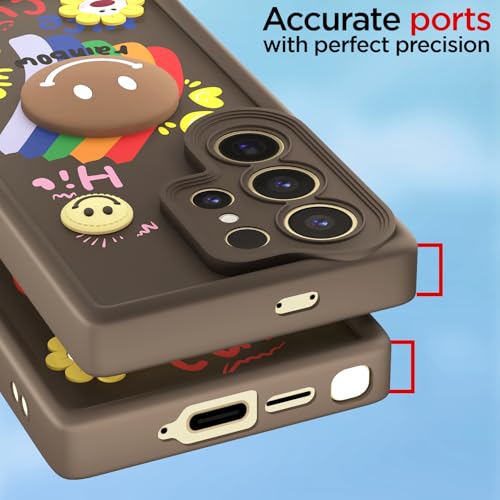 Image of Pikkme Back Cover for Samsung Galaxy S25 Ultra 5G | Soft Silicone| Cute Rainbow Smile & 3D Cartoon Flower Design | Shockproof Raised Camera Protection Bumper Case (Brown)