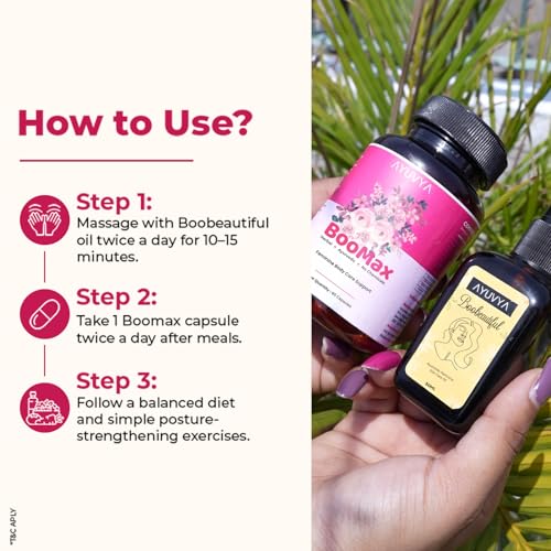 Image of Ayuvya Ayurvedic BooBeautiful Oil & Boomax Capsules for Women | 100% Ayurvedic Formula | 60 Capsules | 50 ML | Pack of 2 | As Seen on Shark Tank