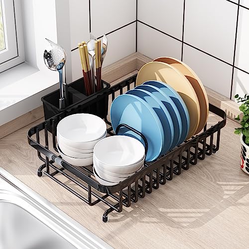 1Easylife Dish Drying Rack With Anti Rust Frame, Small Dish Drainer Rack For Kitchen Counter, Sink Dish Rack On Counter With Utensil Holder And Non-Slip Rubber Feet Rustproof For Organizer Storage #TOP8