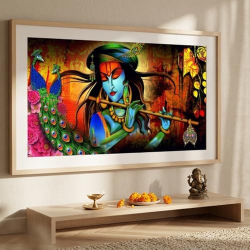 Image of Print Panda Fabulous Landscape Krishna Religious wall Poster for Home Decor, Living Room, Bed Room, Kids Room, Play Room, Restaurant, Hotel (Self Adhesive Vinyl, Water Proof) (36 x 18 Inch)