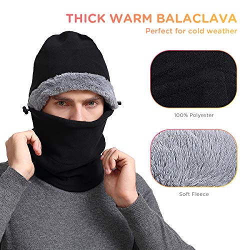 Balaclava Face Mask Winter Cold Weather Fleece Hood Neck Warmer for Men Women Black - Thumbnail 2