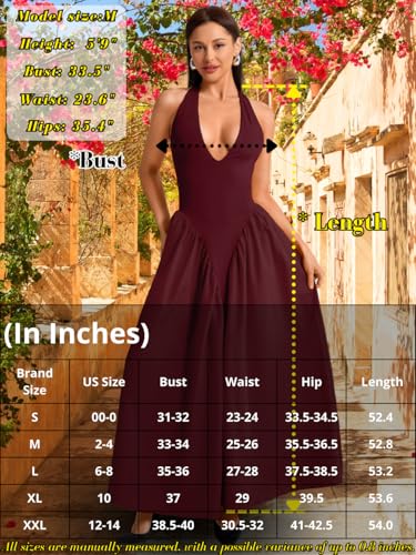 Image of ChiaoLezhee Deep V Neck Dress, Halter Maxi Dresses, Vacation Date Night, Sexy for Women Corset Flowy Wedding Guest Drop Waist