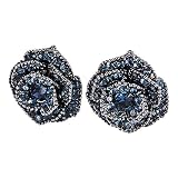 Silver Plated Rose Flower Earring Black Blue Crystal Women Fashion Enchanted Stud Earrings Rhineston