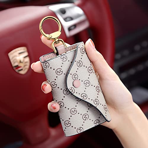 Golf Supags Women Pvc Leather Car Key Chain Card Holder Wallet Pouch 6 Hook Snap Closure Keys Money Organizer Case (Shaded Ice×Smoky Pink) #TOP5