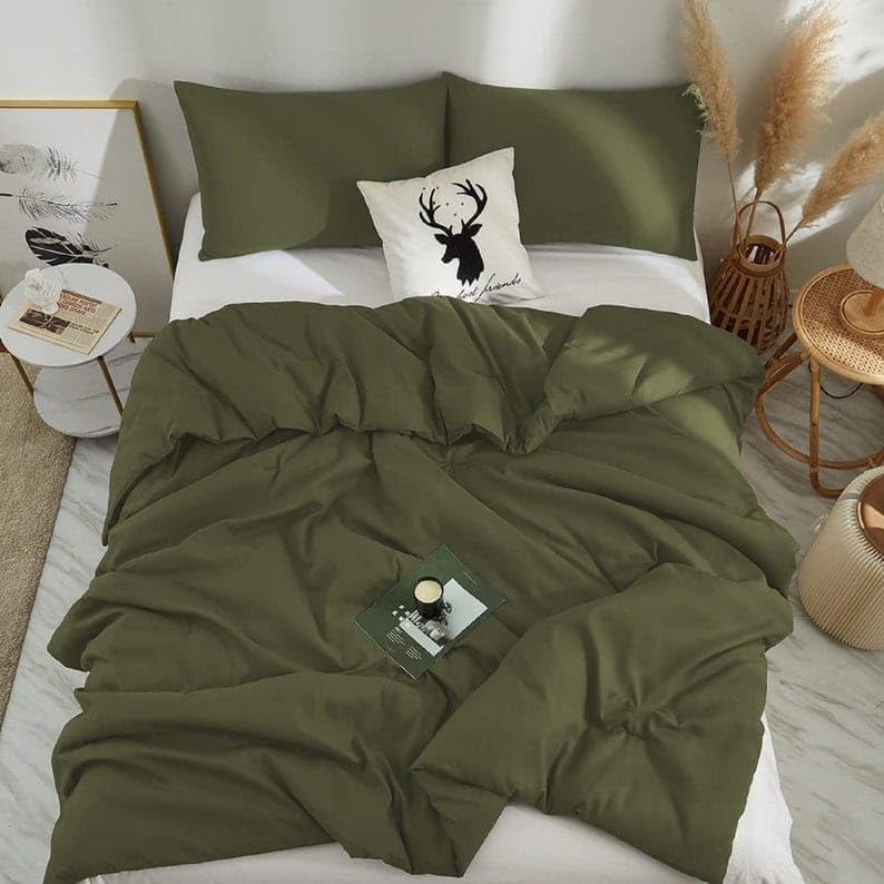 Miniatura 5 de INDACORIFY Juego de funda de edredón de algodón verde oliva con cierre de cremallera, lujoso y acogedor juego de ropa de cama de algodón suave 100%
