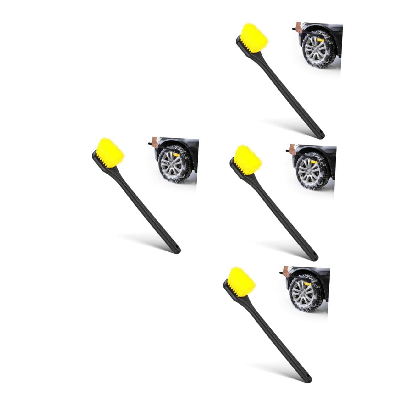 TOPBATHY 4 Pezzi Spazzola per Pulizia Ruote e Pneumatici Manico Lungo | Setole in Nylon, Impugnatura Ergonomica, Uso Doppio per Dettagli e Lavaggio, Adatta a Cerchi e Gomme