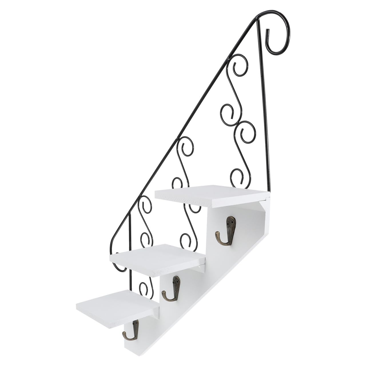 Soporte maceteros de diseño elegante en hierro y madera blanca de pared