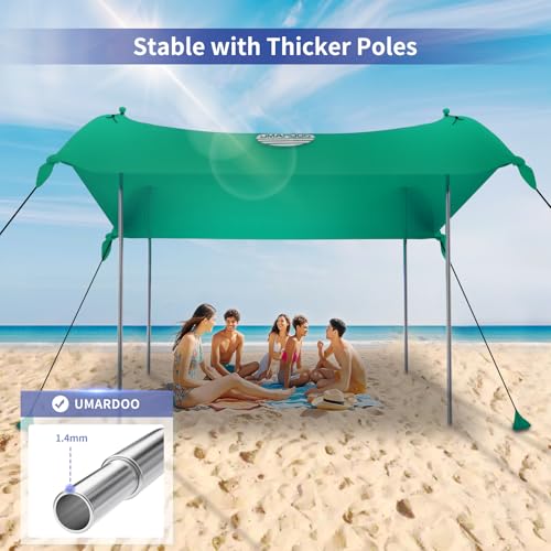 Image of UMARDOO Family Beach Tent Canopy Sun Shade Portable, Large Compact Beach Sun Shelter Easy Setup with Packable Bag for Outdoor Travel (Green, 12X12 FT.)