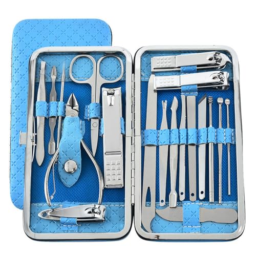 Kit de pedicura de manicura, Juego de 19 cortaúñas profesionales acero inoxidable, herramientas viaje