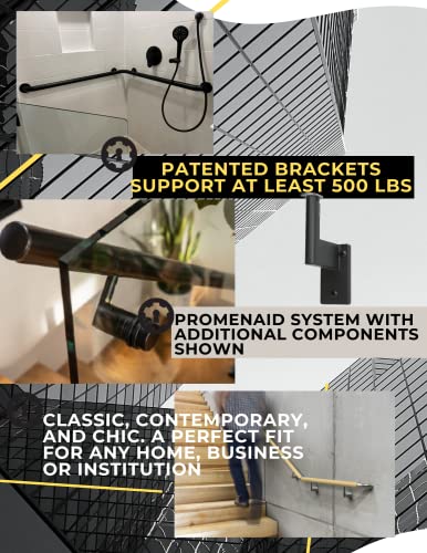 Promenaid 1.5 Ft. Handrail Kit - Complete Indoor/Outdoor Hand Rail For Steps - Dark Bronze Anodized Aluminum With 2 Dark Bronze Wall Brackets + Flush Endcaps – 1.6” Round #TOP4