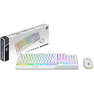 MSI Vigor GK30 Combo White, 6-Zone RGB GK30 Gaming Keyboard & GM11 Gaming Mouse, Water Repellent & Splash-Proof, 5000 DPI