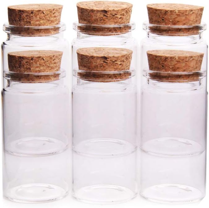Danmu 6Pcs 50ml 1.45" x 2.75" Mini Pyrex Glass Bottles, Mini Vials, Mini Bottles, Tiny Vials, Wish Bottles, Spice Bottles, Message Bottles for Wedding Favors, Halloween Decorations, Baby Shower Favors, DIY Craft