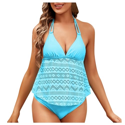 Women Blue Sexy Neck Strap Large Backless Tankini...