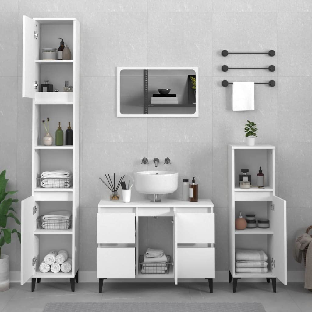 Mobili,Set di mobili,Set di mobili da bagno,Set di mobili da bagno 3 pezzi in legno bianco ingegnerizzato