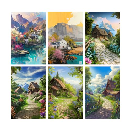 Image of SiddArtify Serene Asian - Cottage Landscape Art Print Set - 300GSM Board - 8x12 Inch - Pack of 6 Wall Room Decoration art Poster Prints