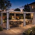 Aoodor 10x20 FT Louvered Pergola, Adjustable Aluminum Outdoor Pergola with Independent Louvered Roofs & Built-in Drainage, Patio Gazebo with Waterproof Curtains & Mosquito Netting for Backyard, White