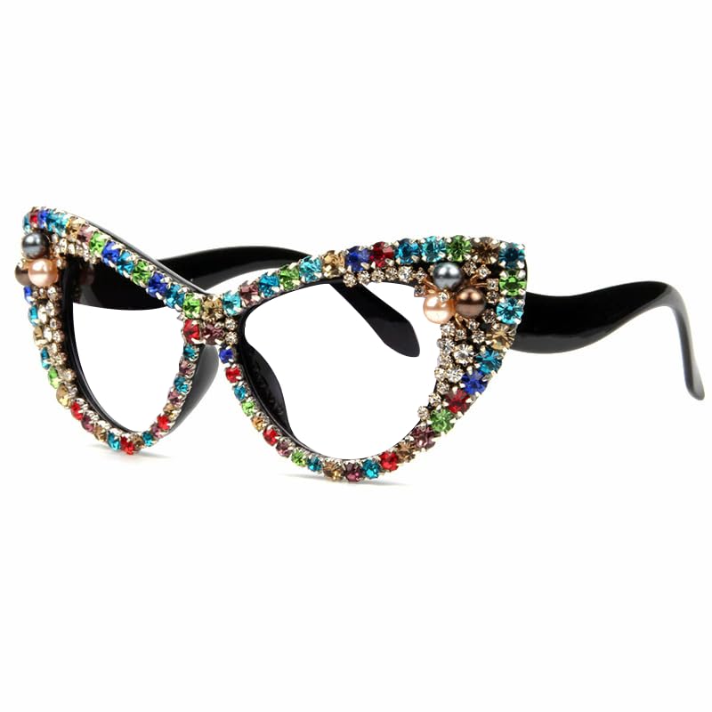 bullabulling Retro Sparkling Crystal Colorful Diamond Frame Cat Eye Bling Rhinestone Reading Glasses (colorful, 3.0)