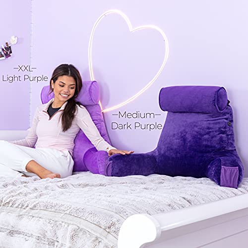 Image of Husband Pillow XXL The Original for Adults - 30 inch Tall Backrest for Sitting Up in Bed - Firm Support Reading, Bed Rest Pillow for Adults, Neck Roll, Removable Cover - TV - Light Purple