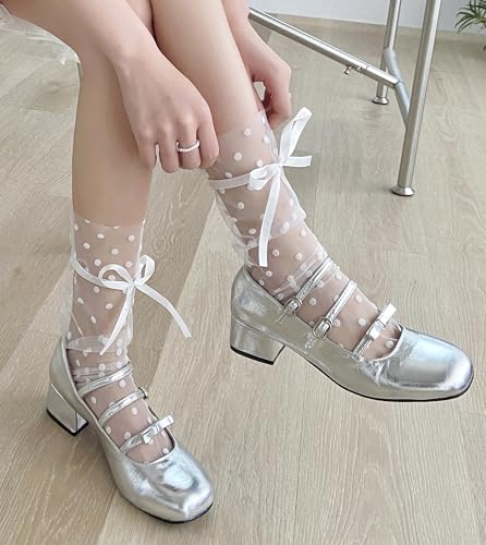 Ankle Sheer Tulle Socks for Women 3 Pairs Size 5-8 Crew Nylon Mesh Thin3