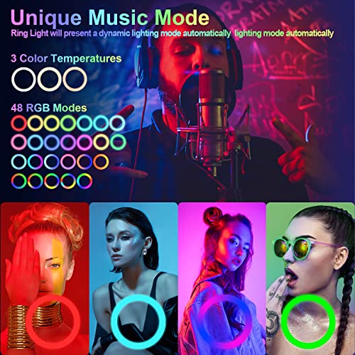 Image of 12 inch Selfie Ring Light with 75 inch Tripod Stand & 2 Phone Holder, LED Camera Ringlight with 48 RGB Colors Modes & Musical Rhythm Mode and 12 Brightness Dimmable for TikTok /Makeup /Photography /Vlog