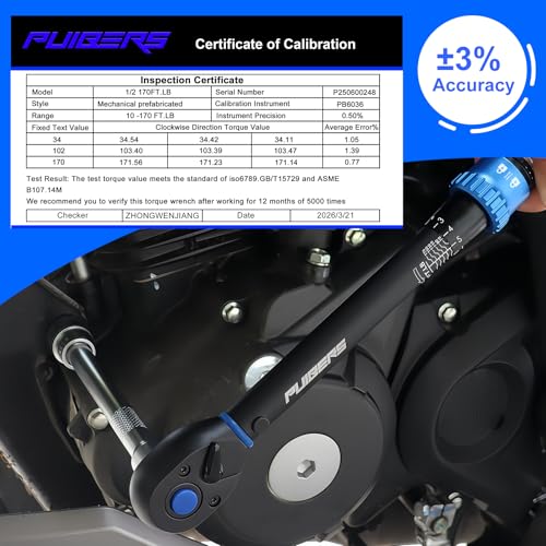 Image of 10-170FT 1 /2'' Torque Wrench Socket Set, 17mm 19mm 21mm Wheel Sockets with 3 /8 inch Drive Adapter and Extension Bar 72 Tooth, High Accuracy Laser Marking Scale for Auto Motorcycle Repair