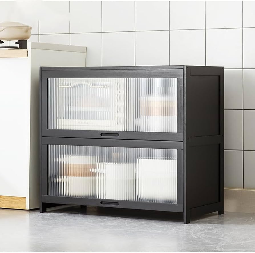 Amazon｜食器棚キッチン収納棚床置き型多機能多層収納ラック電子