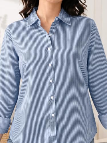 Image of Cotton Striped Shirt for Women with Long Sleeves, Ultra-Soft Cotton Blend, Regular Fit Womens Stylish Casual Shirt, Formal, Party, Beach, Summer Wear