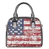 HUGS IDEA Top Handle Purse for Women American Flag Crossbody Handbag for Women Leather Shoulder Bag with Zipper Fashion Satchel Bag for Lady Tote Purse with Removable Shoulder Strap
