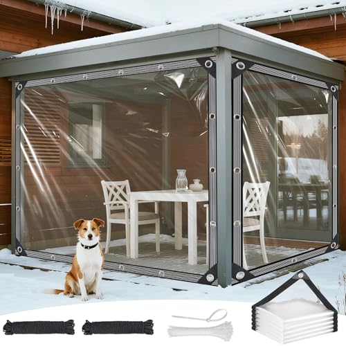 Transparente Plane mit Ösen 1x2m PVC Plane Transparent Durchsichtige Abdeckplane wasserdichte Wetterfeste Strapazierfähig Reißfest Faltbar Tarp für Terrasse Balkon Gartenmöbel Pavillon Hühnerstall