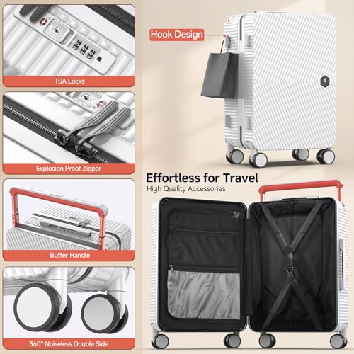 Lightweight Carry On Luggage 20inch Wide Handle Suitcase,Travel Luggage (03-WHITE) 5
