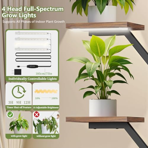 Image of Plant Stand Indoor with Grow Lights - 12 Tiered Metal Plant Shelf with Drawer, 65 inch Large Plant Stand for Indoor Plants, Holds 16 Plant Pots, Flower Holder Plant Rack for Living room, Patio, Bedroom