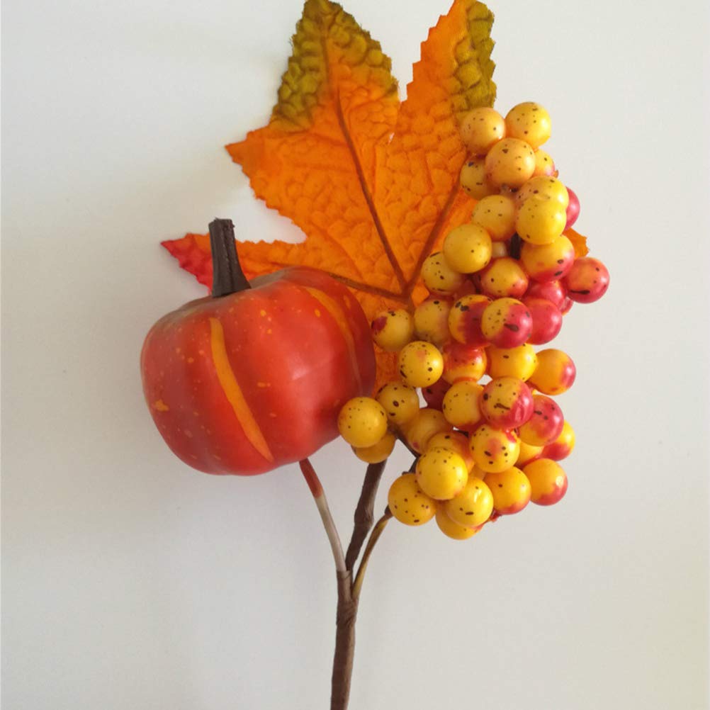 VALICLUD Artificial Pumpkin Decoration with Branches and Autumn Picks 7 Inch Fall Pumpkin Decor for Indoor Harvest Festival Ornament Set of 2 - Image 4