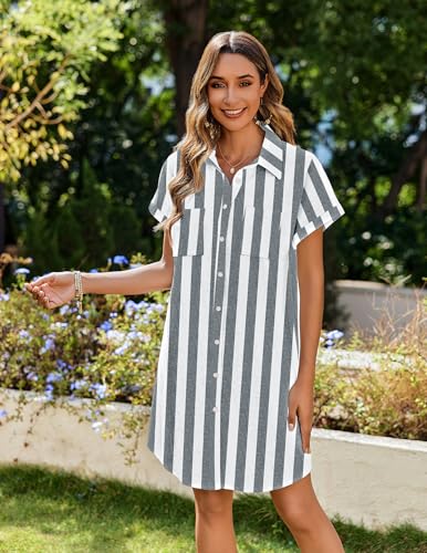 Image of Zeagoo Summer Dresses for Women 2026 Cotton Button Down Short Sleeve Tshirt Dresses Casual Mini Beach Dress