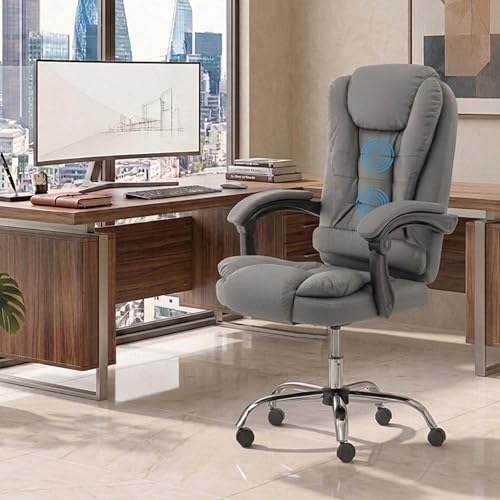 Image of Italia Premium Leatherette Office Chair for Work | Boss Chair, Ergonomic Executive, Luxurious Cushioned Arms & Seat, 2 Point Back Massager, Heavy Duty Metal Base (Grey)