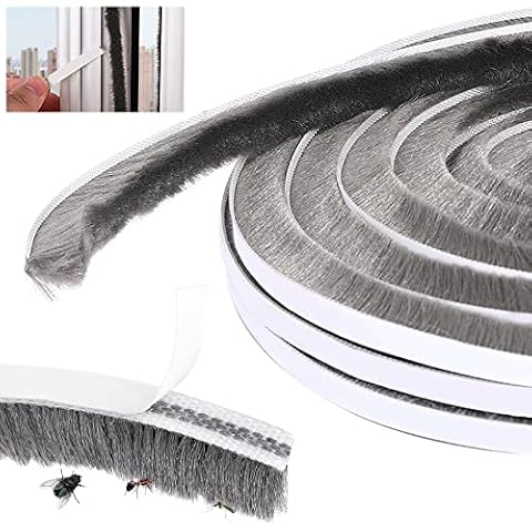 PERFETSELL Adhesive Brush Weather Stripping Tape, 5m(L)x 9mm(W)x 23mm(T) High Density Felt Door Brush Strip Dustproof Door Seal Strip Draught Excluder Draft-Air Stopper for Sliding Sash Window (Gray) Cover