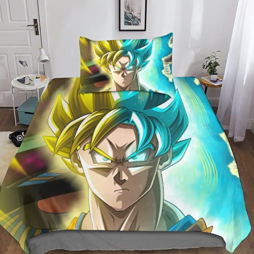 Dragon Ball Fundas De Edredón Y Conjuntos De Cama,Goku Animation Cartoon con Cierre De Cremallera Colcha Configure Nórdica De Piezas Conjunto Funda Nórdica Suave Single(135x200cm)