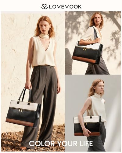 LOVEVOOK Laptop Bag for Women,15.6 Inch Vintage Work Tote Bags for Women,Leather Teacher Bag,Large Handbag Computer Briefcase2